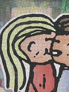 ARTXPUZZLES - Artist Donald Baechler Title:The Kiss Jigsaw Puzzle Size: 19.75" x 28" (502mm x 711mm) 1000 Jigsaw Puzzle Pieces, ESKA Premium Board. Traditional Paper Jigsaw Puzzle